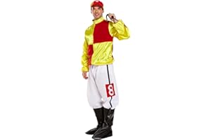 HENBRANDT Adult Men’s Horse Jockey Outfit with Peaked Hat and Boot Covers Sports Fancy Dress Costume Racing Jockey Dress Up Outfit One Size Mens Fancy Dress Costume