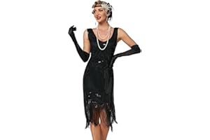 VILOREE 1920 cekinów upiększających frędzle, plisowane, damskie, mini sukienka, na imprezę, Gastby Motto, czarny