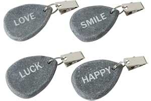 Boltze Juego de 4 Pesos para Mantel de Piedra Natural, con Clips de Acero, máxima Fuerza de sujeción, Peso Total Aprox. 240 g, impresión Happy, Luck, Love, Smile, Ideal para la Mesa