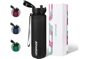 UZSPACE Sports Water Bottle with Strainer - BPA Free Drinking Bottles for Adults - Gym Water Bottle with Capacity Scale - Daily Water Intake Bottle for School or Fitness & Outdoors