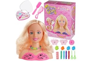 HOTUT Kids Hairdressing & Makeup Doll Head, 17 Pcs Styling Head Toy with Hair Accessories, Hair Styling Doll Toys for Girls Gift