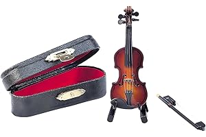 FLYLIN 8cm Miniature Violin Model, Wooden Tiny Violin Mini Musical Instrument Model with Bow and Case for Dollhouse Accessory Home Decor