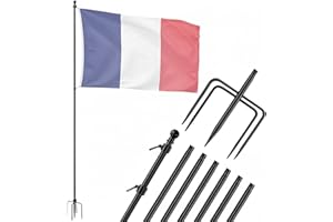 Elprico Pôle de Drapeau de Jardin, Mât de 10 Pieds en Acier Inoxydable, Kit de Poteau de Drapeau de Jardin Réglable avec 5 Degrés pour Le Jardin et L'utilisation de la Maison