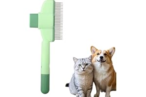 WQDD STANPET Peigne Autonettoyant pour Chats -Peigne à Puces Pour Chat ，Brosse Anti-Puces à Bouton Déverrouillage | Élimine Poils Morts & Nœuds | Pour Poils Courts/Longs,1 Pièce(vert)