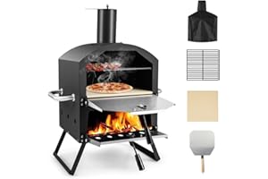 TANGZON Outdoor Pizza Oven, 2 Tier Wood-fired Pizza Maker with Waterproof Cover & Pizza Stone, Outdoor Garden Patio BBQ Pizza Cooker for Meat Fish Veg (with 1 Grill, 54 x 31 x 72 cm)