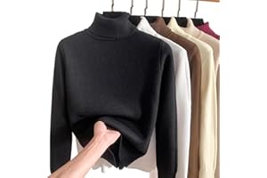 JOCCOS Winter Fleece Thick Knitted Bottoming Shirt, Women Casual Thick Turtleneck Sweater Soft Thermal Slim Bottoming Sweater