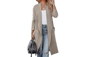 kinstell Lässige Damen-Strickjacke, langärmelig, vorne offen, drapiert, Lange Strickjacke, Jacken, Pullover, Mantel, Blazer mit Taschen