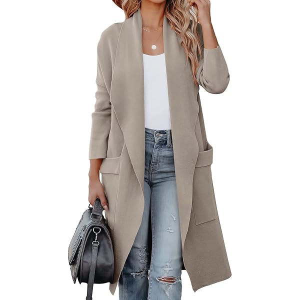 Saodimallsu Gebreide Jas Dames Lang Lichtgewicht Cardigan Langarm Open Voorzijde Gebreide Trui Eenvoudig Casual Gebreid Vest Buitenkleding met Zak, donkerroze, XL