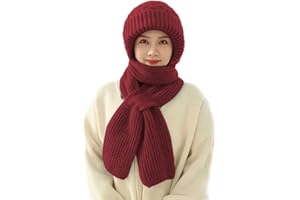 Shujin Integrierter Gehörschutz Winddichte Mütze Schal, Verdickter Warmer Einteiliger Hutschal, Damen 2 in 1 Mützenschal Strickmütze Winter Kapuzenschal für Frauen