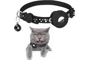 SUBORAWOS Airtag Obroża dla kota, odblaskowa obroża dla kota z uchwytem na Airtag i dzwonkiem, lekka obroża dla kota, AirTag, z odrywaną klamrą bezpieczeństwa, dla kota, psa, kotka, szczeniaka (czarna)