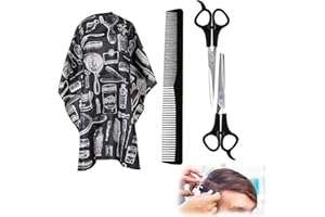 LAKJUOZ Juego De 4 Piezas Capa Peluqueria, Viene Con Tijeras Para El Cabello Y Peine, Capa De Peluqueria Para Hombres Y Mujeres Capas De Corte Peluqueria Ajustable Con Peine De Plástico Capa Para