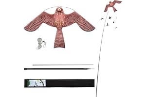 Laptony espantapájaros Cometa voladora Cultivos Protector de Aves halcón Cometa voladora para el jardín y la Granja Cometa con Poste telescópico de 4 m