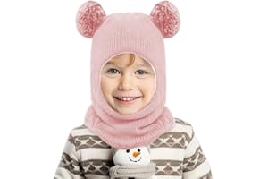 Yadiraom Kinder Wintermütze,Warm Strickmütze mit Pompom,Gestrickter Kapuzenschal,Mütze Und Halstuch Baby Set,Winddicht Kälteschutz, für Kinder Geschenk für Geburtstag, Weihnachten