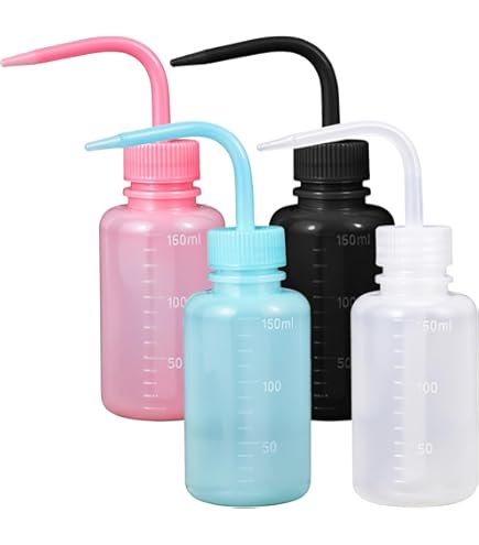 qjuwhua 4 stuks knijpfles 250 ml veiligheidswasfles plastic tattooflessen met schaal 4 schroefdoppen mondstuk etiketten trechter voor laboratoriumplant doe-het-zelf spuiten water specerij airbrush