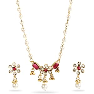 Rubans Necklace Set Gold Plated Traditional Stylish Floral Theme Jewellery Gift for Women & Girls