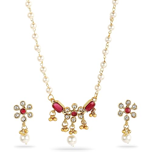 Rubans Necklace Set Gold Plated Traditional Stylish Floral Theme Jewellery Gift for Women & Girls