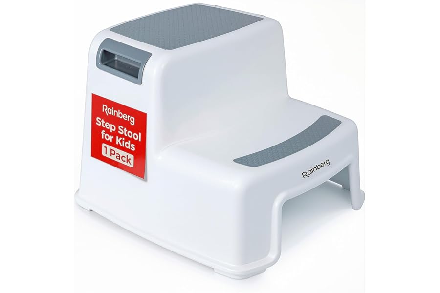 Rainberg 2 Step Stool for Kids, Sturdy Double Step Stool for Toddlers, Anti-Slip Stool for Children, Toilet Stool for Potty Training and Use in the Kitchen (1 Pack)