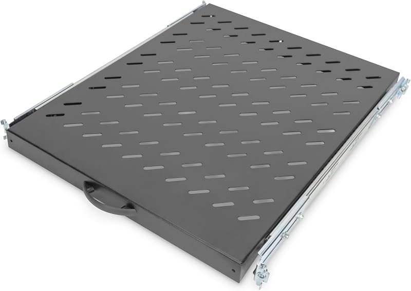 DIGITUS Pull-out shelf - 19-inch - 1U - Front and rear mounting - Load capacity 25 kg - For network and server cabinets - From 800 mm cabinet depth - Black