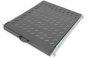 DIGITUS Étagère extensible - 19 pouces - 1UH - Fixation Avant & Arrière - Charge 25 kg - Pour armoires réseaux & serveurs - À partir de 800 mm de profondeur - Noir