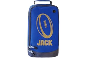 Absolutely Top Childrens Personalised Sport Rugby Ball Boot Bag Sports Boots PE Kit Gift, Deep Sea Blue/Gold Print