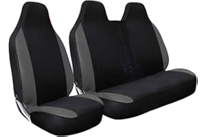 HMS FOR VW VOLKSWAGEN CRAFTER ALL MODELS - Premium Luxury Van Seat Covers Single Drivers And Double Passengers Seat Covers - 2 + 1 - Black And Grey Patch