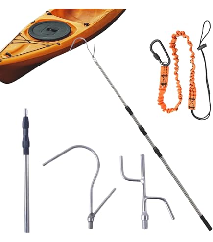 Opow Teleskop-Boothaken – Schwimmend, Rostfrei, Mit 2 Haken (leuchtend & Standard), Länge 0,5–0,9 M