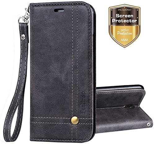 Galaxy J7 2017 Case, Ferlinso Elegant Retro Leather with [SCREEN PROTECTOR]ID Credit Card Slot Holder Flip Cover Stand Magnetic Closure Case for Samsung Galaxy J7 2017 (Gray)