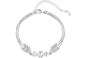VGWON 925 sterling Bracciali in argento con perline con ciondoli a strati per donne e ragazze, regalo per moglie e figlia, lunghezza regolabile