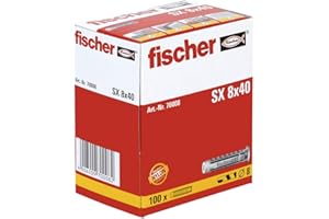 fischer - Tacos SX Plus 8x40 mm | Caja de Tacos de Expansión para Pared y Hormigón | Fijaciones Universales para Lámparas, Cuadros y Estanterías | Nylon de Alta Resistencia | 100 uds