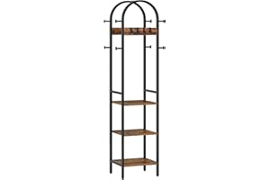 HOOBRO Porte-Manteaux, Portant à Vêtements Arqué avec 12 Crochets, Étagère de Rangement à 3 Niveaux pour Vêtements, Chapeaux, Sacs et Accessoires, Entrée, Chambre, Marron Rustique et Noir EBF40YM01
