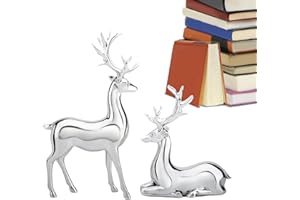 ETUCYNG 10x7x15.6cm Figuras De Reno, Decoración Navideña De Ciervo Plateado, Figuras De Ciervo Plateadas Para Navidad, Escultura Ciervo De Resina De Pieza Artesanal, Figura De Ciervo De Plata Galvanizada