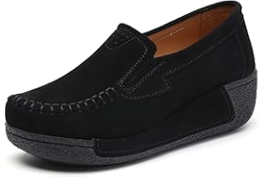 SRUQ Mocassins Femme Plate-Forme Mocassin Cuir Chaussures Compensées sans Lacet Décontracté Marche Confort Baskets Plates