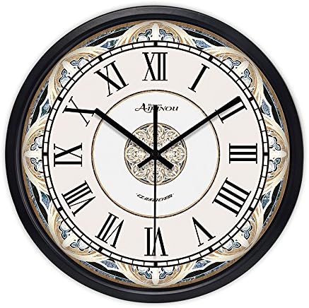 KKLOCK Wall Clock Metall Mute Quartz Sweep Clock Slient for Living Room Bedroom Kitchen AA Battery 12 Inch White and Black Retro Mini Simple Round with Roman Numerals (Battery not included) (Black)