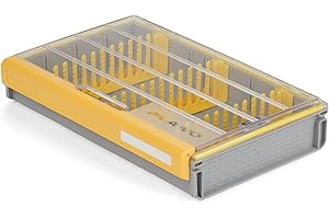 Plano Edge 3700 Spinnerbait Caja de utilidad, gris y amarillo, con capacidad para hasta 36 cebos giratorios individuales, resistente al óxido e impermeable