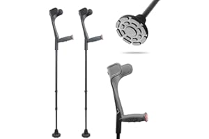 KMINA Stampelle Ortopediche Regolabili (x2 Unità), Coppia Canadesi, Antiscivolo, Nere - Made in Europe