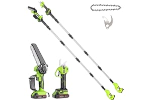 AOKIA 6 Pollici Motosega a Batteria Telescopica & 33 mm Forbici Potatura a Batteria, 4-in-1 Kit Motosega e Forbici con 2 * 2000 mAh Batterie, Portata Massima Fino a 4,5 m