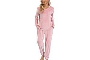 Vlazom Women Pyjamas,Soft Warm Fleece Pjs Sets Fluffy Loungewear Set Long Sleeve Tops and Pants Sleepwear with Pockets S-XXL