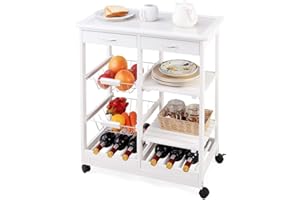 DREAMADE Carrello da Cucina con 2 Portabottiglie Carrello da Cucina in Legno con 2 Cassetti 67x37x76cm (bianco)