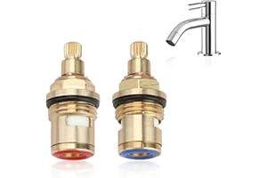 ONSOLO Washer Tap Valve Faucet Spool 2pcs Replacement Cartridge Parts Universal Ceramic Valves Brass Ceramic Stem Disc 1/2" Turn Glands Seals Repair Kit Suitable for Kitchen Bathroom Shower Bathtub Spout