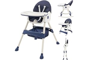 NUKDEY High Chair Adjustable Folding Baby Chair with Multiple Height and 3 Position Backrest 3in1 Convertible High Chair Sturdy Portable Travel Friendly Highchair