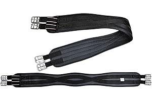 Preto New Synthetic Girth Jumping Horse Saddle Soft Waffel Embossed Neoprene Padded Equine Elasticated End Anatomical Anti-Chaff Anti-Gall Double Tape Reinforced Strong Durable Washable