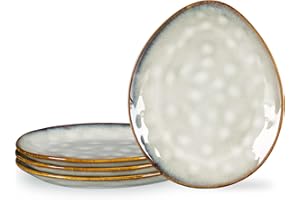 Henten Home Servicio de Mesa de gres Esmaltado, 4 Platos de Postre, Tapas/Plato de Presentación, Vajilla de Cerámica hecha a mano - Beige