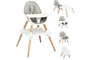 COSTWAY Trona para Bebé Altura Ajustable, Silla Alta con Cinturón de Seguridad y Bandeja Extraíble para Comedor Jugar, Trona Portátil Evolutiva Bebé (Gris)