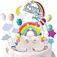 iZoeL 21pcs Unicorn Cake Topper Kit Cloud Rainbow Balloon Happy Birthday Banner Cake Decoration For Boy Girl Kid Birthday