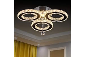 diisunbihuo LED Crystal Pendant Ceiling Light 13x3.5 Inches 3 Rings Crystal Chandelier Flush Mount Lighting Fixture for Bedroom Hobby Living Room (Warm White)