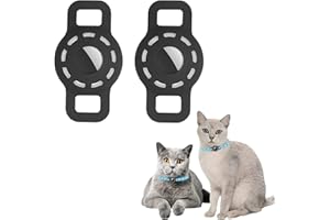 TECDW 2 Pezzi Custodia Silicone Protettiva Per AirTag,Collare Per Gatto AirTag Accessori,Compatibili con Apple AirTag,per il Tracciamento Cani/Gatti/Animale Domestico Collare e Bambini/Borse (Nero)
