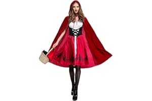 Odizli Rotkäppchen Kostüm Damen Kleid mit Mantel Halloween Weihnachten Karneval Cosplay