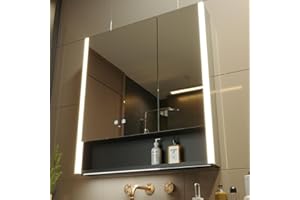 KWW LED Ilumina el Botiquín del Baño, con Espejo, Temperatura de Color Ajustable, luz Antiniebla, Enchufe y USB, Fácil de Instalar, Botiquín Montado en La Pared (85l x 80an cm)