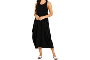 Re Tech UK - Womens Sleeveless Baggy Loose Racer Dress - Lagenlook Tulip Round Neck - Maxi Dresses for Women UK, Ladies Summer Dresses, Beach Holiday Clothes, Plus Size Dress for Women