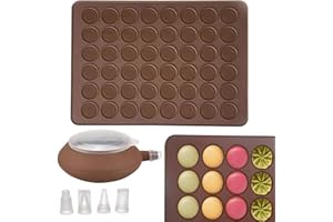 RECHCIGA Molde Macarons Tapete de Silicona para Macarons Antiadherente Molde Silicona Macarons de 48 Capacidad Alfombrilla Macarons con Bolígrafo Decorativo y 4 Boquillas para Macaron Magdalena Postre